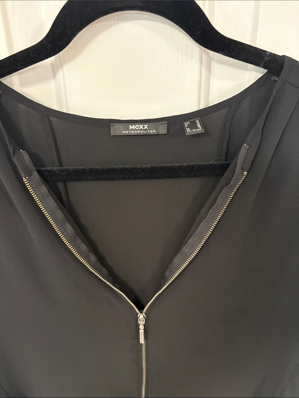 Mexx Black Zip-Front Blouse with Gold-Tone Zipper